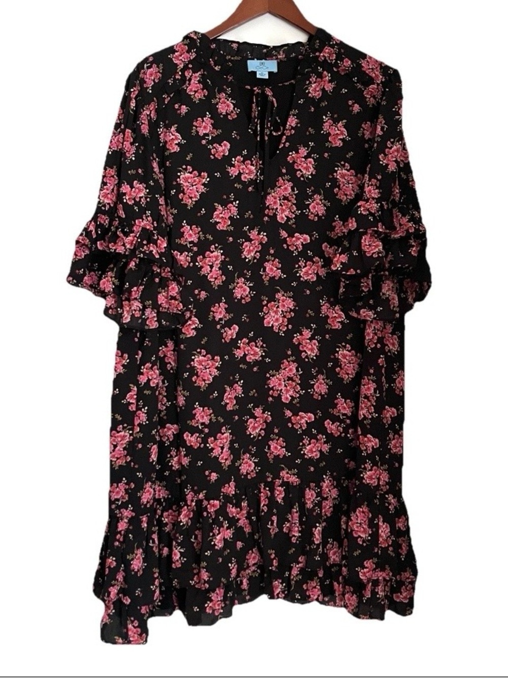 Cece Tiered Dress 2X Floral Ruffles Black Pink Cottagecore Whimsigoth